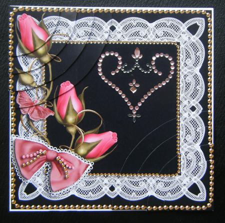 Black Pink Rose Sprays 6inch Duo Corner Stacker Card Front by Charlie Angel
