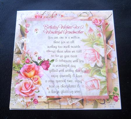 Pink Rose Grandmother Birthday Verse 8x8inch Step by Step by Charlie Angel