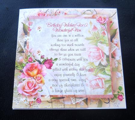 Pink Rose Nan Birthday Verse 8x8inch Step by Step by Charlie Angel