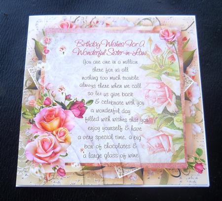 Pink Rose Sister-in-law Birthday Verse 8x8inch Step by Step by Charlie Angel