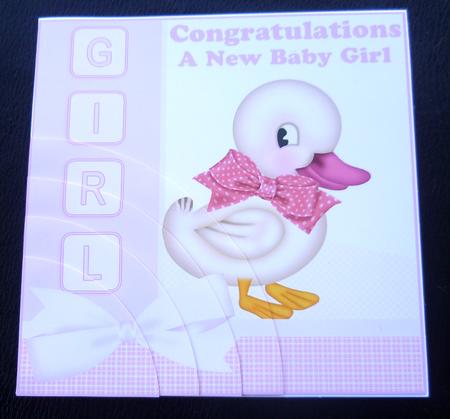 Baby Girl Card Front 8x8 with Cute Duck by Charlie Angel