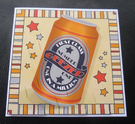 No 1 Geezer Beer Can Wavy Corner Side Stacker Topper by Charlie Angel