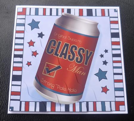 Classy Man Beer Can Wavy Corner Side Stacker Topper by Charlie Angel