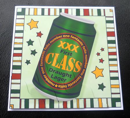 Xxx First Class Beer Can Wavy Corner Side Stacker Topper by Charlie Angel