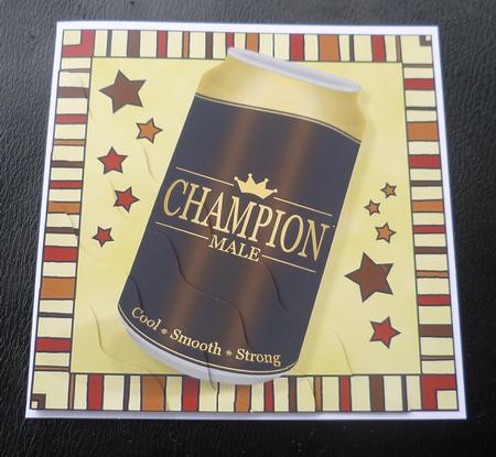 Champion Male Beer Can Wavy Corner Side Stacker Topper by Charlie Angel