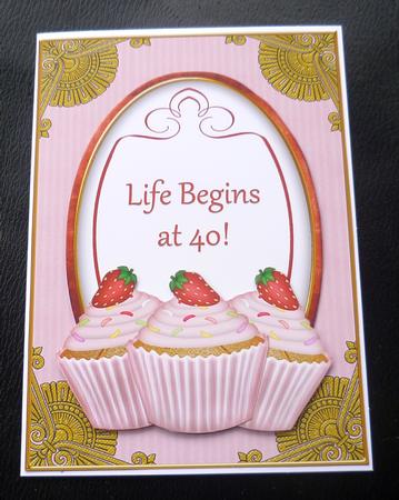 Berry Cupcake Life Begins at 40! Oval 7x5in Step by Step by Charlie Angel