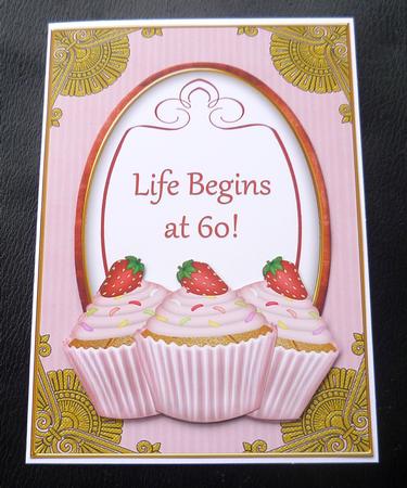 Berry Cupcake Life Begins at 60! Oval 7x5in Step by Step by Charlie Angel