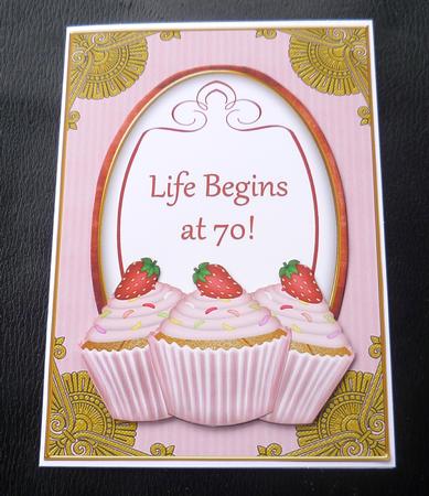 Berry Cupcake Life Begins at 70! Oval 7x5in Step by Step by Charlie Angel