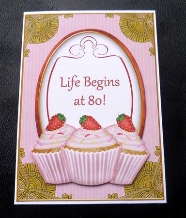 Berry Cupcake Life Begins at 80! Oval 7x5in Step by Step by Charlie Angel