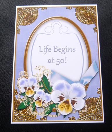 Blue Pansy Life Begins at 50! Oval 7x5in Step by Step by Charlie Angel