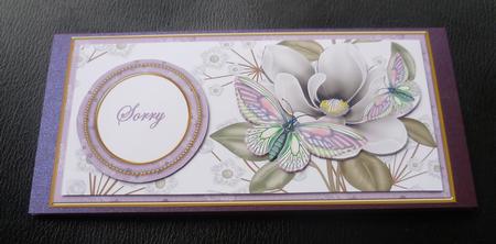 Lilac Butterfly Sorry Dl Decoupage Topper by Charlie Angel