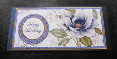 Dark Blue Magnolia Happy Birthday Floral Dl Decoupage Topper by Charlie Angel
