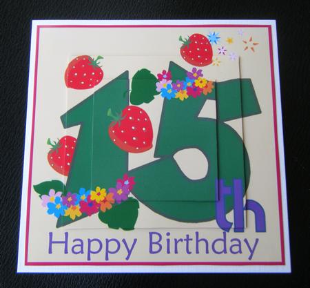 Flowers & Strawberrys 15th Birthday Card by Charlie Angel
