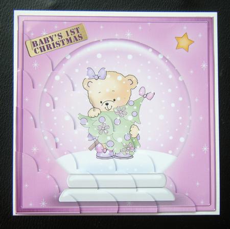 Baby Girl's 1st Xmas Snowglobe Scallop Corner Side Stacker by Charlie Angel