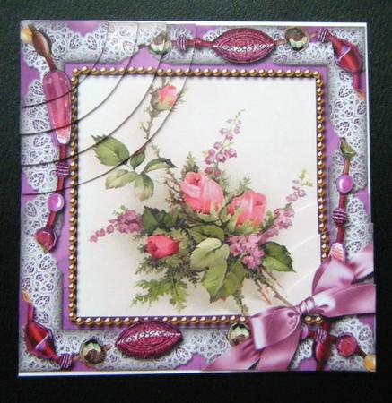 Rose Bouquet Beaded 6 Inch Duo Corner Stack Card Front by Charlie Angel