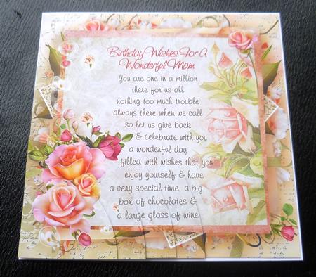 Pink Rose Mam Birthday Verse 8x8inch Step by Step by Charlie Angel
