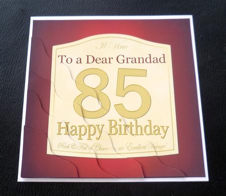 85th Birthday Grandad Red Wine Label Wavy Corner Stacker by Charlie Angel
