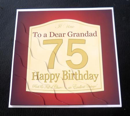 75th Birthday Grandad Red Wine Label Wavy Corner Stacker by Charlie Angel