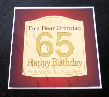 65th Birthday Grandad Red Wine Label Wavy Corner Stacker by Charlie Angel