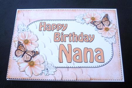 5x7 Flower & Butterfy Birthday Nana Scallop Corner by Charlie Angel