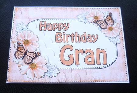 5x7 Flower & Butterfy Birthday Gran Scallop Corner by Charlie Angel