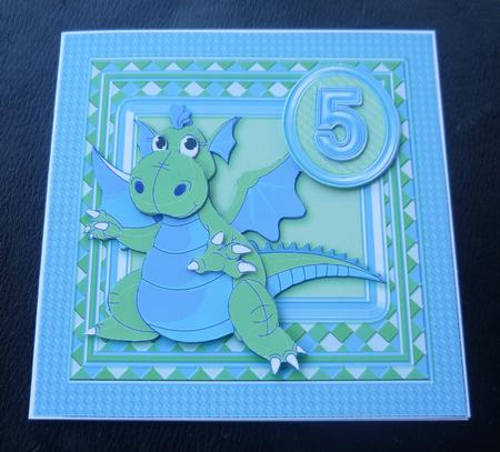Turquoise and Lime Dragon Age 5 with Badge 6in x 6in Decoup by Charlie Angel