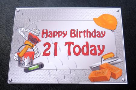 5x7 Handyman Tools Birthday 21 Today Scallop Corner by Charlie Angel