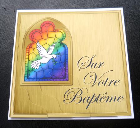 French Baptism Stained Glass Window Wavy Corner Stacker by Charlie Angel