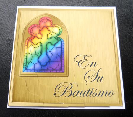 Spanish Baptism Stained Glass Window Wavy Corner Stacker by Charlie Angel
