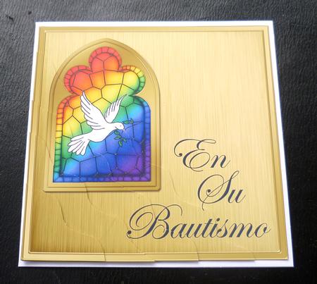 Spanish Baptism Stained Glass Window Wavy Corner Stacker by Charlie Angel