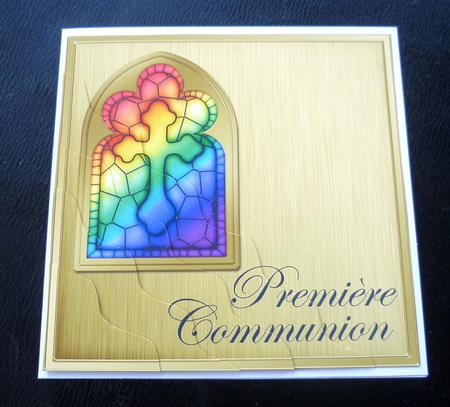 French First Communion Stained Glass Window Wavy Corner by Charlie Angel