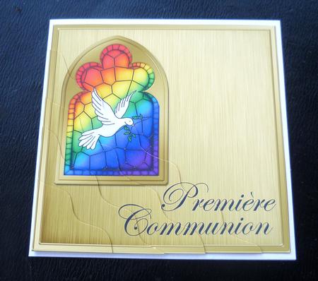 French First Communion Stained Glass Window Wavy Corner by Charlie Angel