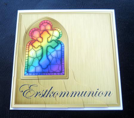 German First Communion Stained Glass Window Wavy Corner by Charlie Angel