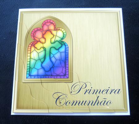 Portugese First Communion Stained Glass Window Wavy Corner by Charlie Angel