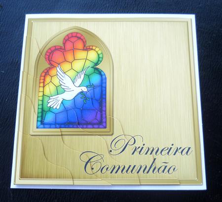 Portugese First Communion Stained Glass Window Wavy Corner by Charlie Angel