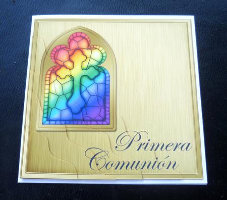 Spanish First Communion Stained Glass Window Wavy Corner by Charlie Angel