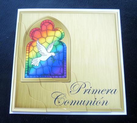 Spanish First Communion Stained Glass Window Wavy Corner by Charlie Angel