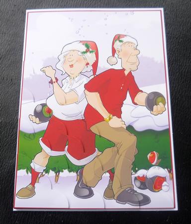 Christmas Bowling Dudes Couple A4 by Charlie Angel