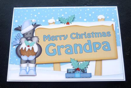 Christmas Grandpa Scottie Dog Signpost 5x7 Easicut Decoupage by Charlie Angel