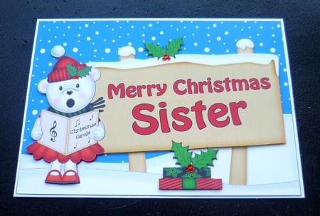 Xmas Sister Teddy Signpost 5x7 Easicut Decoupage by Charlie Angel