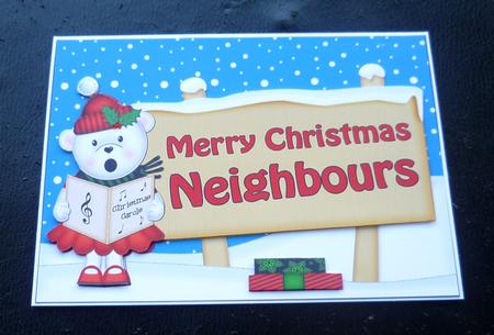 Xmas Neighbours Teddy Tess Signpost 5x7 Easicut Decoupage by Charlie Angel