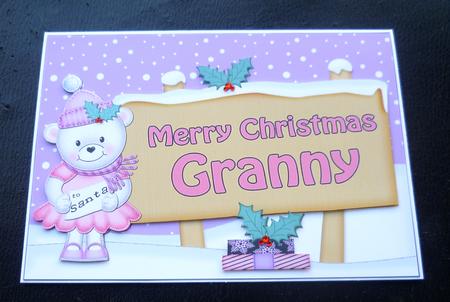 Xmas Granny Teddy Tess Signpost 5x7 Easicut Decoupage by Charlie Angel