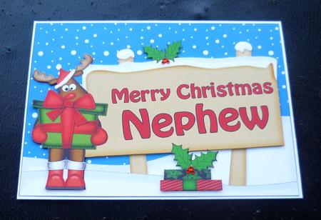 Xmas Nephew Rudolph Signpost 5x7 Easicut Decoupage by Charlie Angel