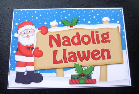 Xmas Welsh Santa Signpost 5x7 Easicut Decoupage by Charlie Angel