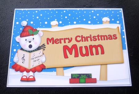 Xmas Mum Teddy Tess Signpost 5x7 Easicut Decoupage by Charlie Angel