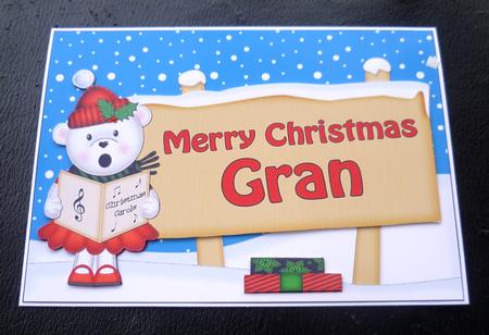 Xmas Gran Teddy Tess Signpost 5x7 Easicut Decoupage by Charlie Angel