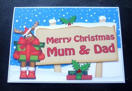 Xmas Mum & Dad Rudolph Signpost 5x7 Easicut Decoupage by Charlie Angel