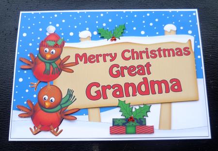 Xmas Great Grandma Robins Signpost 5x7 Easicut Decoupage by Charlie Angel