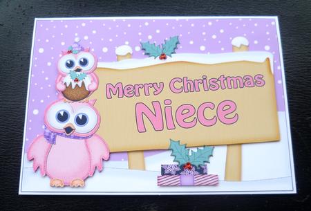 Xmas Niece Owls Signpost 5x7 Easicut Decoupage by Charlie Angel