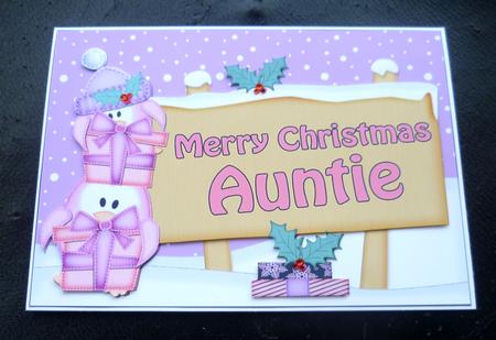 Xmas Auntie Penguins Signpost 5x7 Easicut Decoupage by Charlie Angel